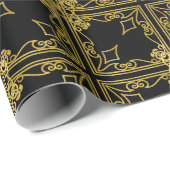 Elegant Black and Gold Ornate Christmas Wrapping P Cadeaupapier (Rol Hoek)