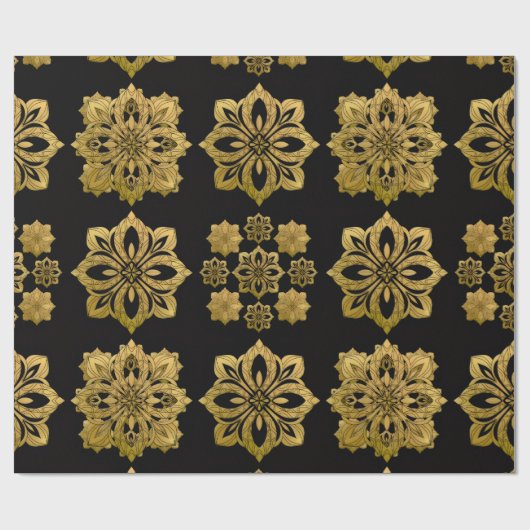 Elegant Black and Gold Ornate Christmas Wrapping P Cadeaupapier (Vlak)