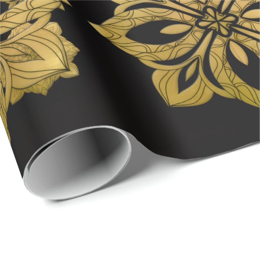 Elegant Black and Gold Ornate Christmas Wrapping P Cadeaupapier (Rol Hoek)