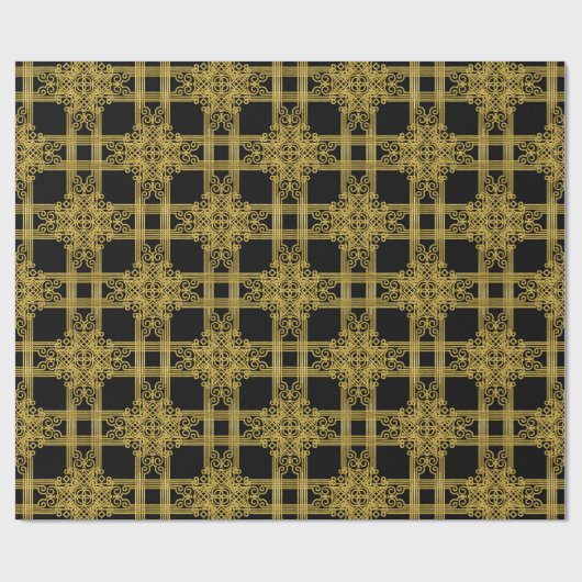 Elegant Black and Gold Ornate Christmas Wrapping P Cadeaupapier (Vlak)