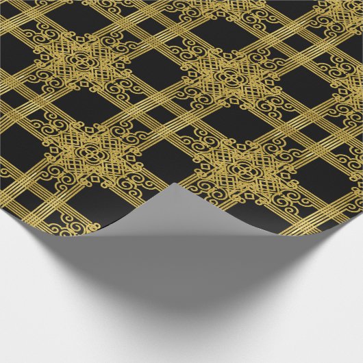 Elegant Black and Gold Ornate Christmas Wrapping P Cadeaupapier (Hoek)
