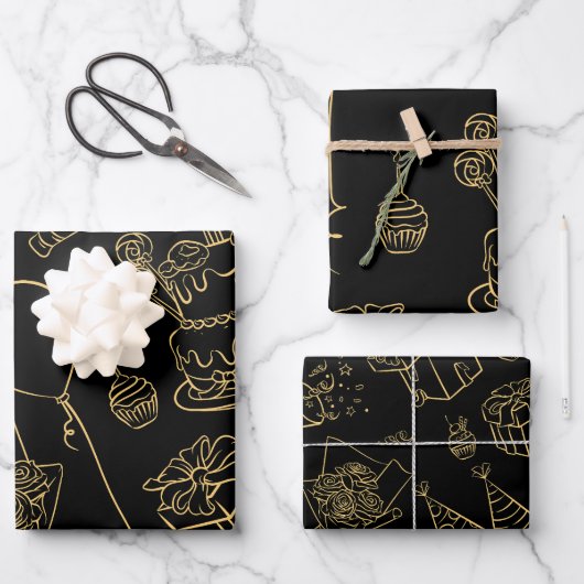 Elegant Black and Gold Party Inpakpapier Vel (Voorkant)