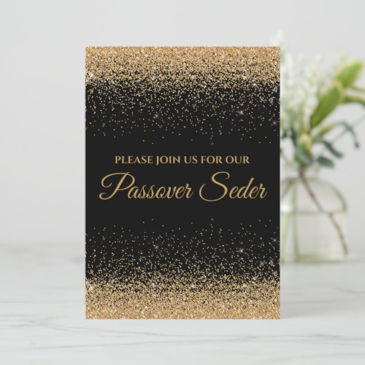 Elegant Black and Gold Passover Seder Invitation Feestdagenkaart (Staand voorkant)