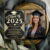 Elegant Black and Gold Photo Graduparty Folie Uitnodiging