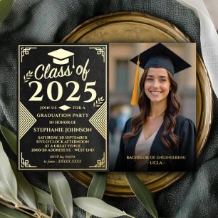 Elegant Black and Gold Photo Graduparty Folie Uitnodiging