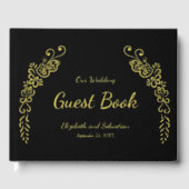 Elegant Black and Gold Photo Wedding Gastenboek (Voorkant)