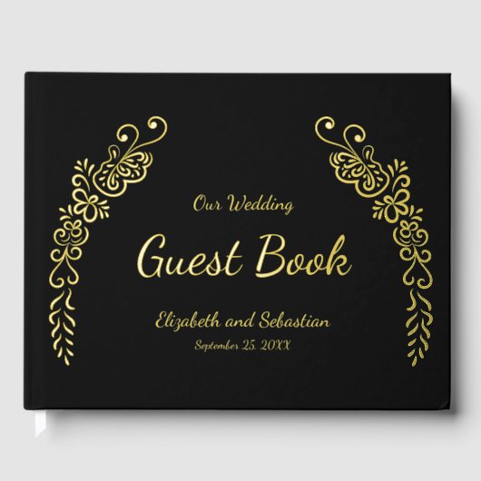 Elegant Black and Gold Photo Wedding Gastenboek (Voorkant)