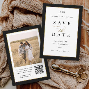 Elegant Black and Gold Photo Wedding Save The Date