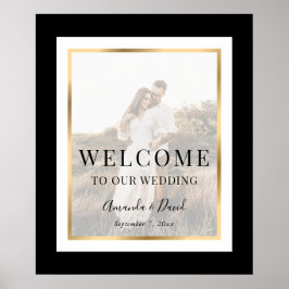 Elegant Black and Gold Photo WeduwWelkomstbord Poster