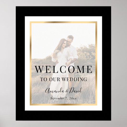Elegant Black and Gold Photo WeduwWelkomstbord Poster (Voorkant)