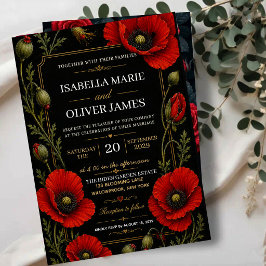 Elegant Black and Gold Red Poppy Vintage Floral Acryl Uitnodigingen