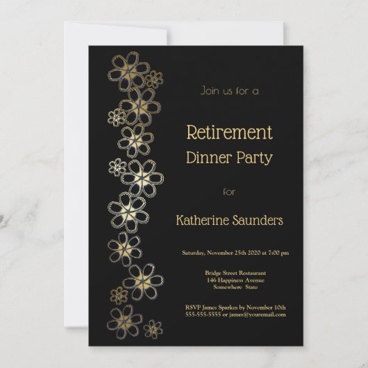 Elegant Black and Gold Retirement Dinner Party Kaart (Voorkant)
