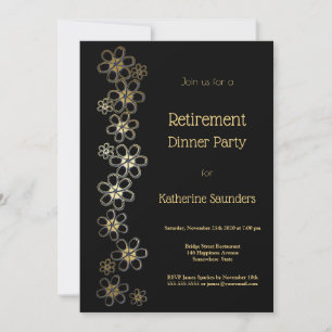 Elegant Black and Gold Retirement Dinner Party Kaart