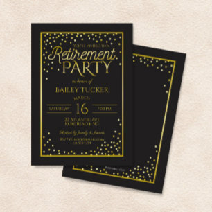 Elegant Black and Gold Retirement Party Kaart