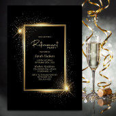 Elegant Black and Gold Retirement Party Kaart