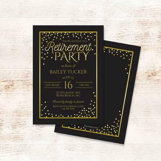 Elegant Black and Gold Retirement Party Kaart
