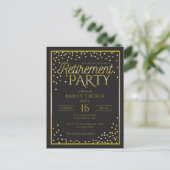 Elegant Black and Gold Retirement Party Uitnodiging Briefkaart (Staand voorkant)