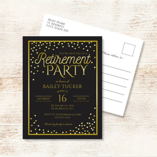 Elegant Black and Gold Retirement Party Uitnodiging Briefkaart