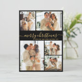 Elegant Black and Gold Script 5 Photo Christmas Feestdagenkaart (Staand voorkant)
