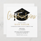 Elegant Black and Gold Script Graduparty Kaart (Voorkant / Achterkant)