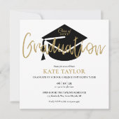 Elegant Black and Gold Script Graduparty Kaart (Voorkant)