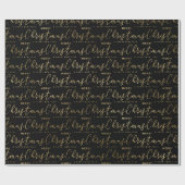 Elegant Black and Gold Script Merry Kerstmis Cadeaupapier (Vlak)
