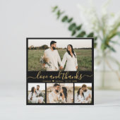 Elegant Black and Gold Script Photo Wedding Bedankkaart (Staand voorkant)