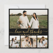 Elegant Black and Gold Script Photo Wedding Bedankkaart (Voorkant)