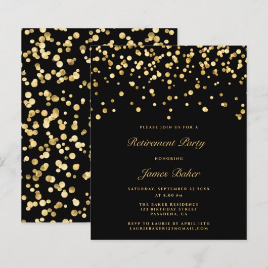 Elegant Black and Gold Script Retirement Party (Voorkant / Achterkant)