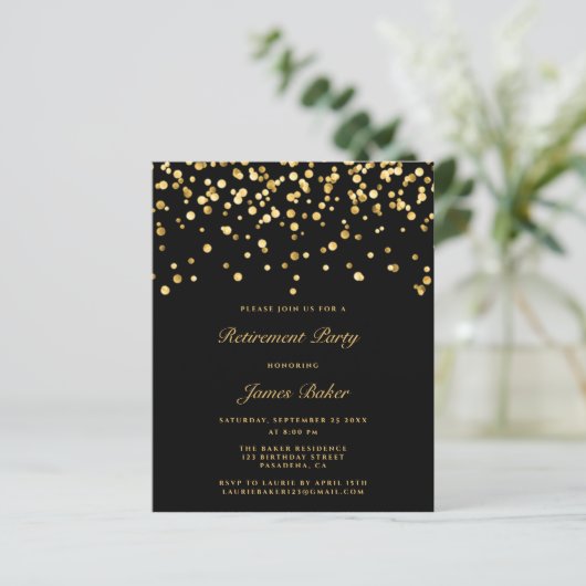Elegant Black and Gold Script Retirement Party (Staand voorkant)