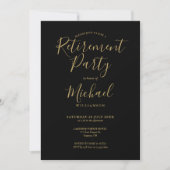 Elegant Black and Gold Script Retirement Party Kaart (Voorkant)