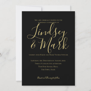 Elegant Black and Gold Script Weddenschap Kaart