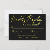 Elegant Black and Gold Script Wedding RSVP Card (Voorkant)