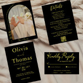 Elegant Black and Gold Script Wedding RSVP Card Kaartje