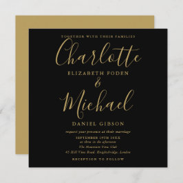 Elegant Black and Gold Signature Script Weduwen Kaart