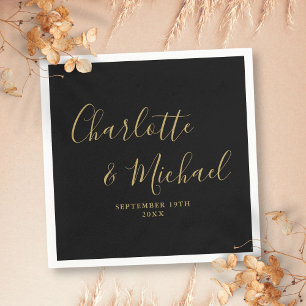 Elegant Black and Gold Signature Wedding Servet