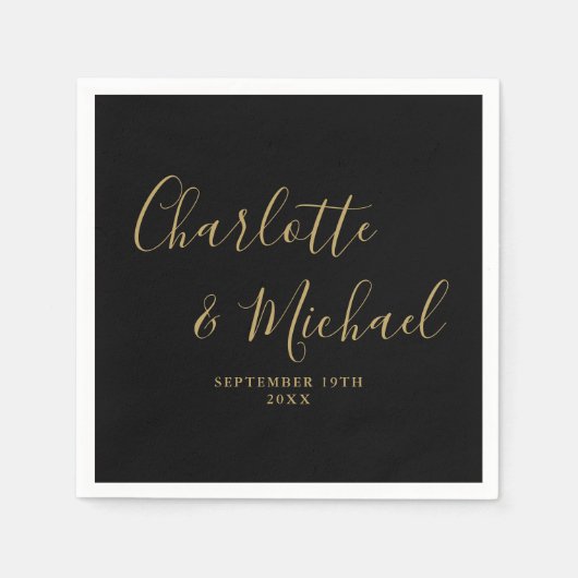 Elegant Black and Gold Signature Wedding Servet (Voorkant)