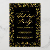 Elegant Black and Gold Snowflake Holiday Party Folie Uitnodiging (Voorkant)