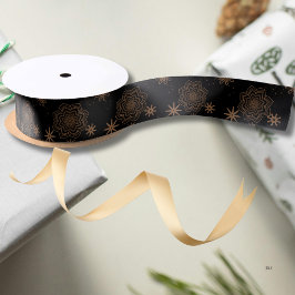 Elegant Black and Gold Star pattern Satijnen Lint