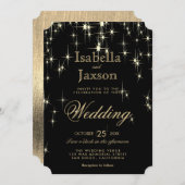 Elegant Black and Gold Starlights Weddenschap Kaart (Voorkant / Achterkant)