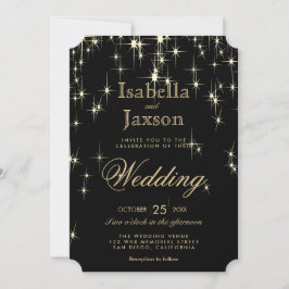 Elegant Black and Gold Starlights Weddenschap Kaart