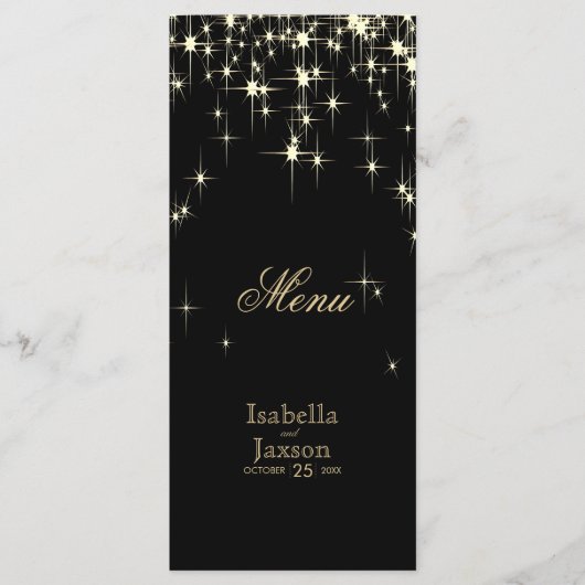 Elegant Black and Gold Starlights Weddenschap - Me Menu (Voorkant)