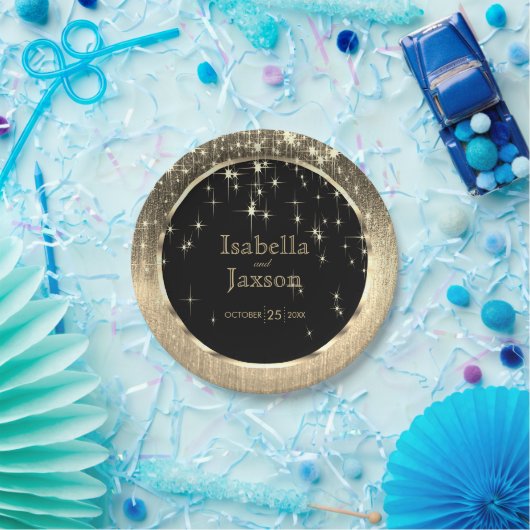Elegant Black and Gold Starlights Weddenschap Papieren Bordje (Feest)