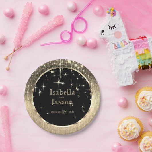 Elegant Black and Gold Starlights Weddenschap Papieren Bordje (Feest)