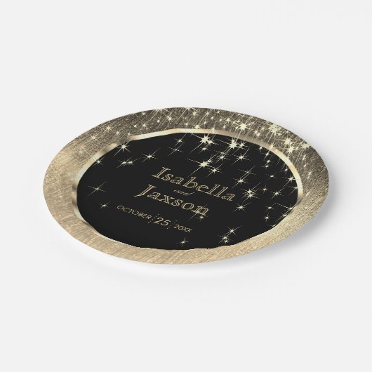 Elegant Black and Gold Starlights Weddenschap Papieren Bordje (Gekanteld)