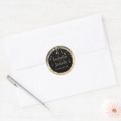 Elegant Black and Gold Starlights Weddenschap Ronde Sticker (Envelop)