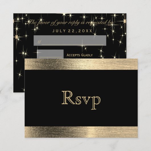 Elegant Black and Gold Starlights Wedding - RSVP (Voorkant / Achterkant)
