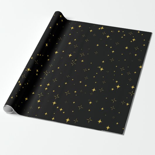 Elegant Black and Gold Stars and Sparkles Gift Cadeaupapier (Uitgerold)