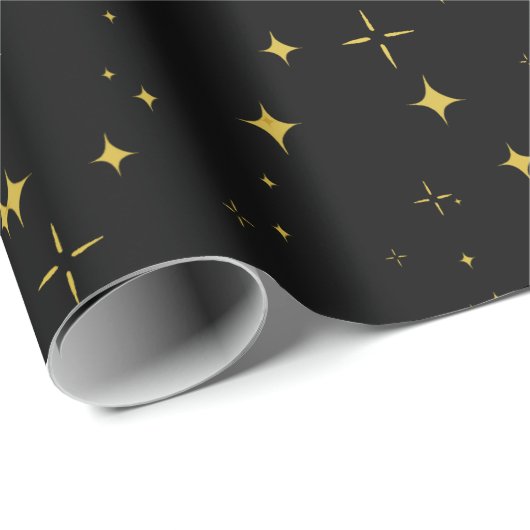Elegant Black and Gold Stars and Sparkles Gift Cadeaupapier (Rol Hoek)