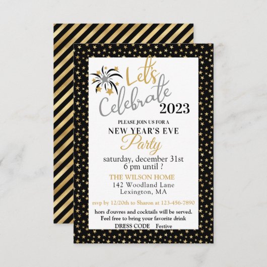 Elegant Black and Gold Stars New Years Eve Party (Voorkant / Achterkant)